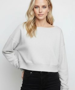 Off-The-Shoulder Cropped Fleece Pullover