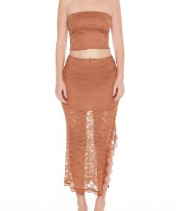 Lace Bow Column Maxi Skirt